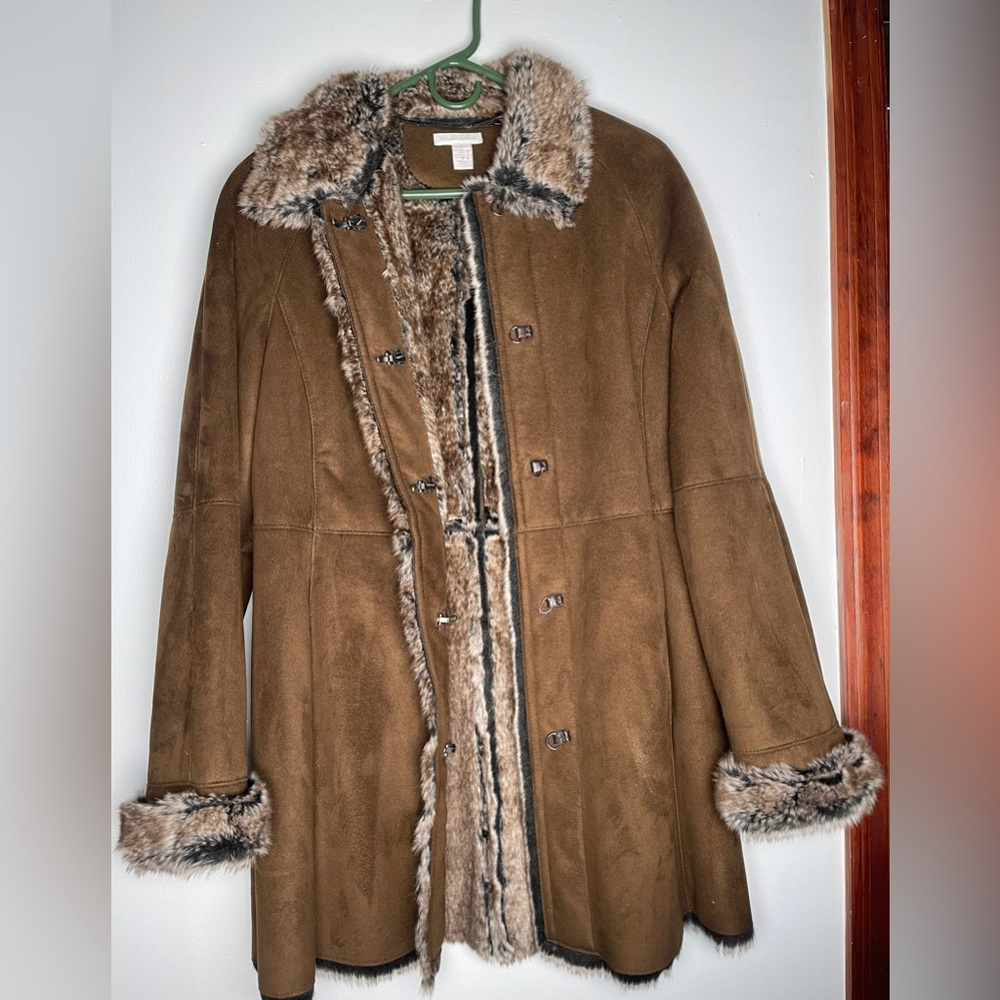Charter Club Women’s Pea Coat Size M Brown with Fur